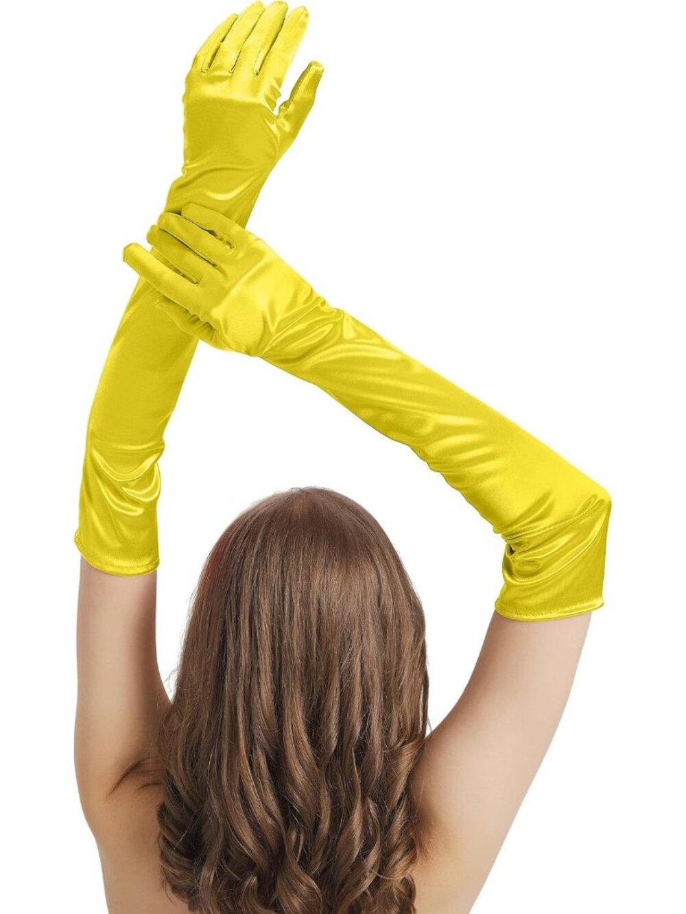 Women's Light Yellow Satin Opera Elbow Length 1920s Flapper Long Gloves Party